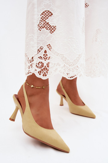 Sandali gialli da donna con tacco sottile in suede sintetico Saria 2