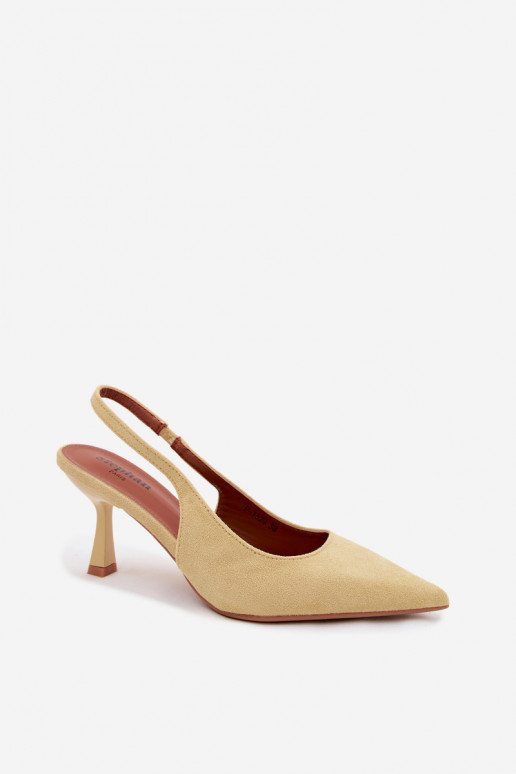 Sandali gialli da donna con tacco sottile in suede sintetico Saria