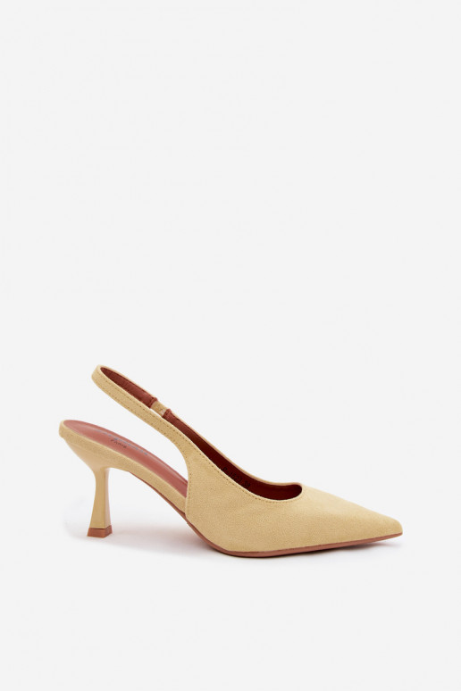 Sandali gialli da donna con tacco sottile in suede sintetico Saria