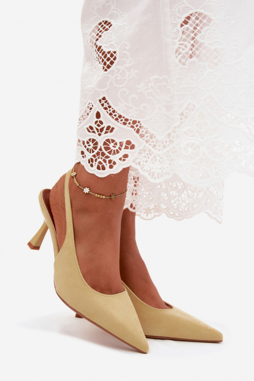 Sandali gialli da donna con tacco sottile in suede sintetico Saria