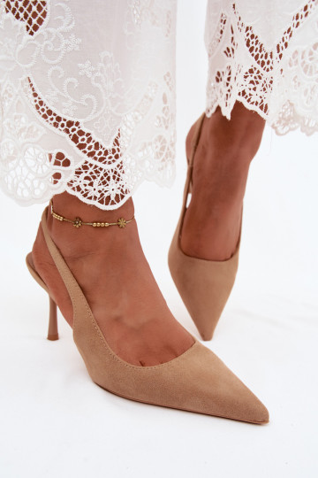 Sandali da donna con tacchi sottiliin ecopelle scamosciatau beige Kevina