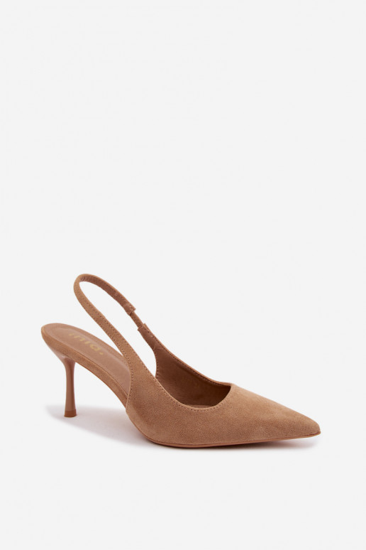 Sandali da donna con tacchi sottiliin ecopelle scamosciatau beige Kevina