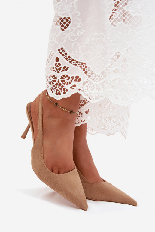 Sandali da donna con tacchi sottiliin ecopelle scamosciatau beige Kevina