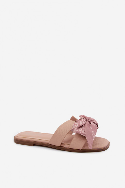 Pantofole da donna con tacchi larghi con nastri Nude Caprissa