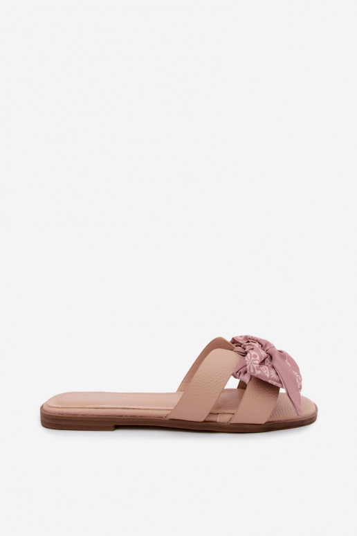 Pantofole da donna con tacchi larghi con nastri Nude Caprissa