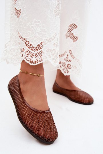 Ballerine in gomma con lacci in marrone Bonnita