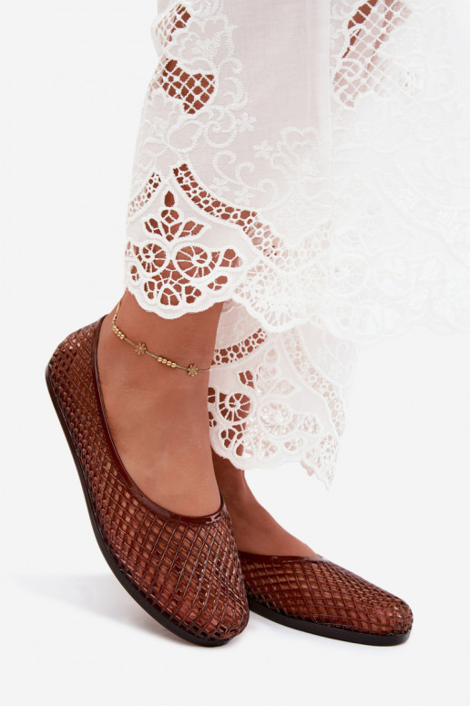 Ballerine in gomma con lacci in marrone Bonnita