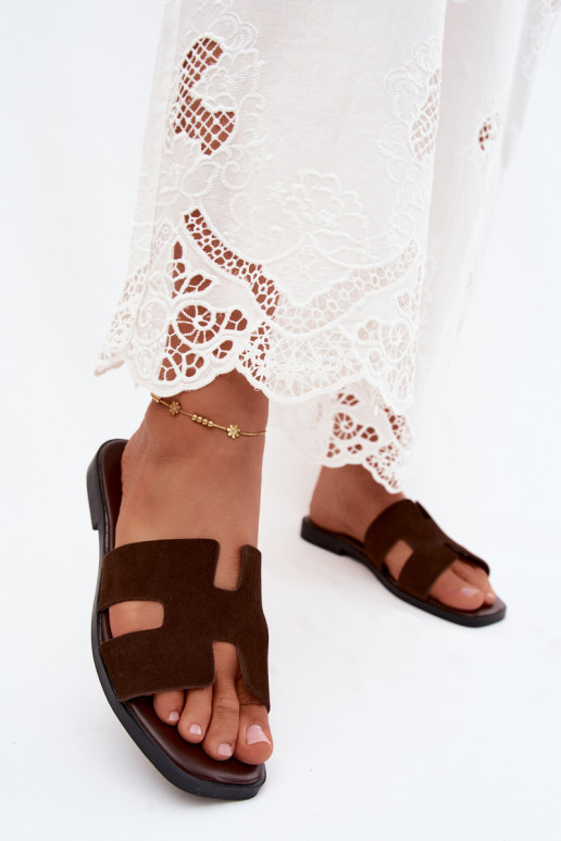Pantofole da donna in suede sintetico con ritagli CzekoladoĮe Sunelle
