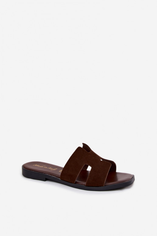 Pantofole da donna in suede sintetico con ritagli CzekoladoĮe Sunelle