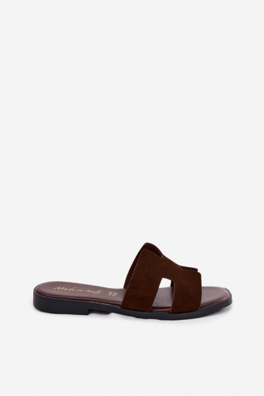 Pantofole da donna in suede sintetico con ritagli CzekoladoĮe Sunelle
