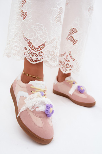 Sneakers da donna con fiori eleganti e fiocco in rosa Coastelle