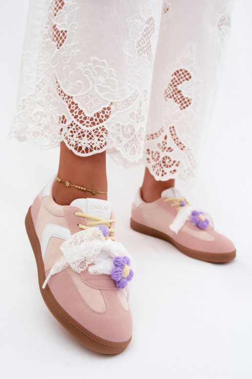 Sneakers da donna con fiori eleganti e fiocco in rosa Coastelle
