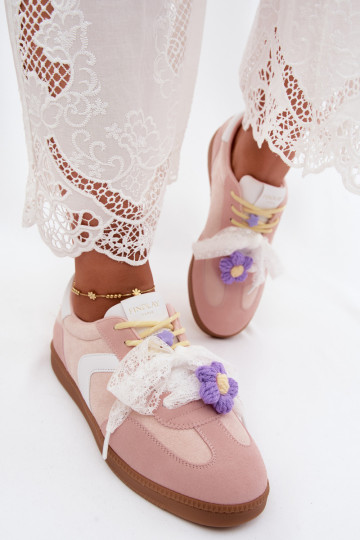 Sneakers da donna con fiori eleganti e fiocco in rosa Coastelle 2