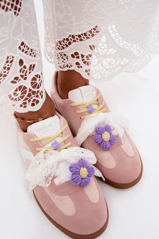 Sneakers da donna con fiori eleganti e fiocco in rosa Coastelle