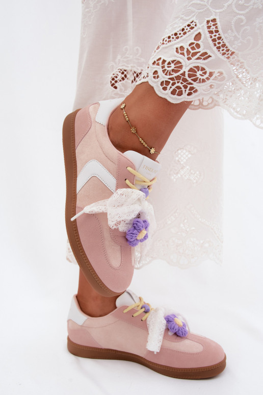 Sneakers da donna con fiori eleganti e fiocco in rosa Coastelle