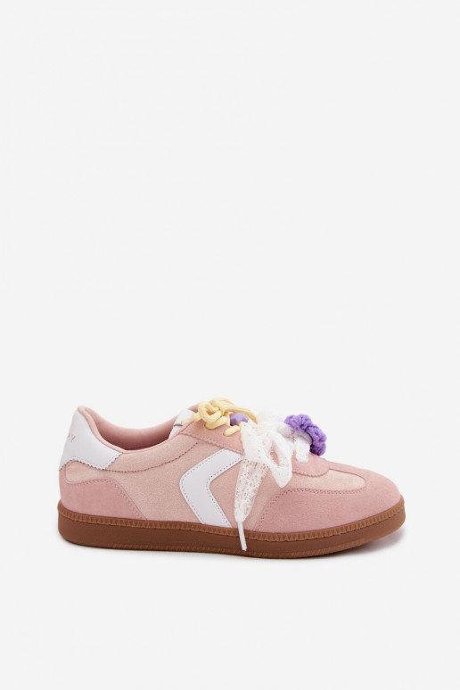 Sneakers da donna con fiori eleganti e fiocco in rosa Coastelle