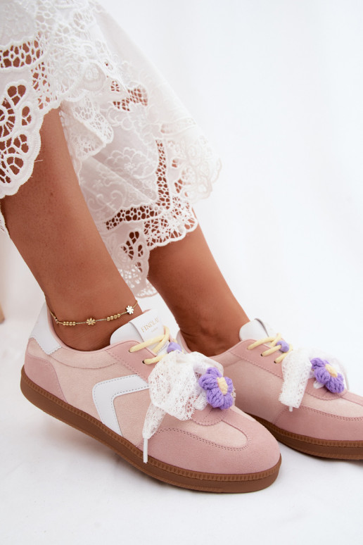 Sneakers da donna con fiori eleganti e fiocco in rosa Coastelle