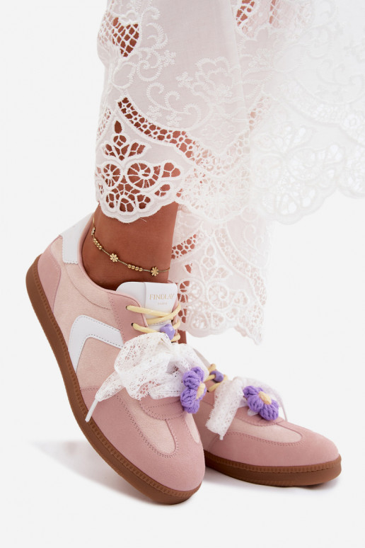 Sneakers da donna con fiori eleganti e fiocco in rosa Coastelle