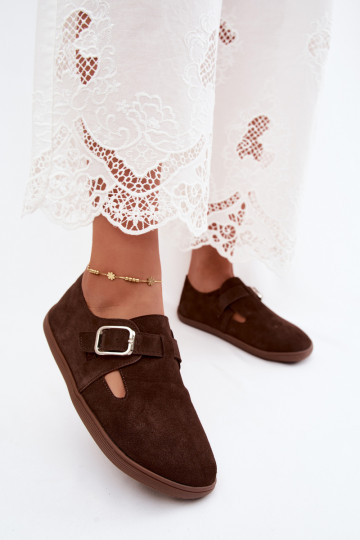 Scarpe da donna con fibbie in suede sintetico color cioccolato Sombellia