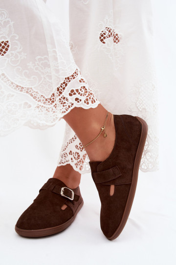 Scarpe da donna con fibbie in suede sintetico color cioccolato Sombellia 2