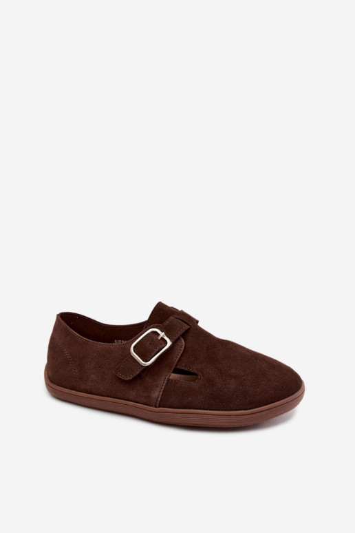 Scarpe da donna con fibbie in suede sintetico color cioccolato Sombellia