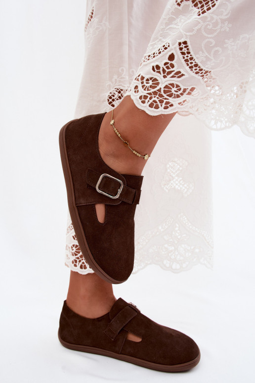 Scarpe da donna con fibbie in suede sintetico color cioccolato Sombellia