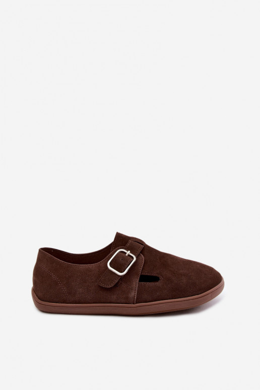Scarpe da donna con fibbie in suede sintetico color cioccolato Sombellia