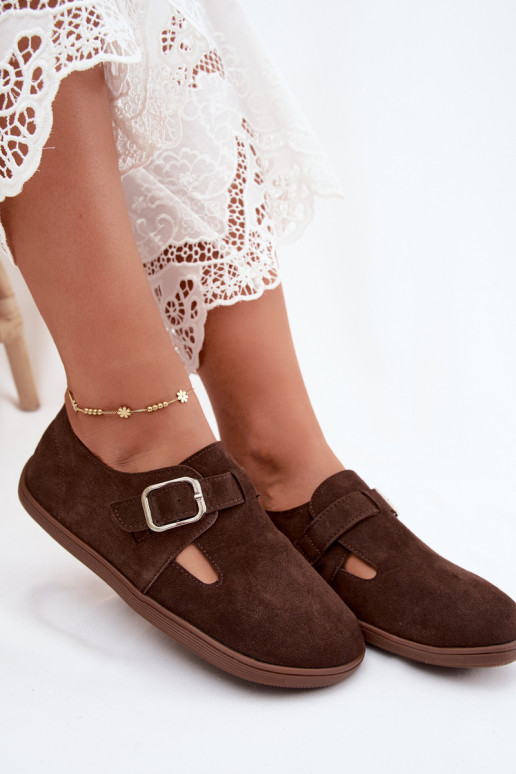 Scarpe da donna con fibbie in suede sintetico color cioccolato Sombellia