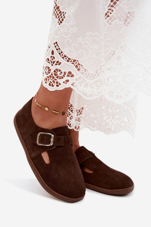 Scarpe da donna con fibbie in suede sintetico color cioccolato Sombellia