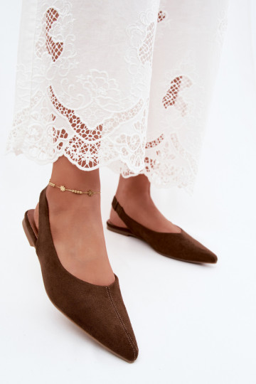Ballerine con tacco aperto in suede sintetico marrone Merceria