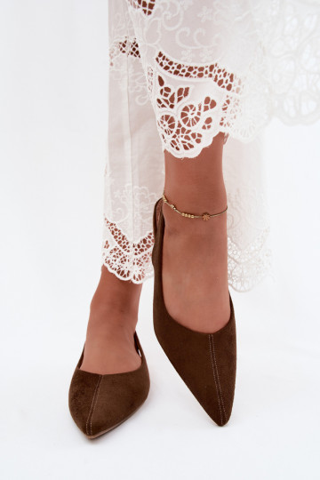 Ballerine con tacco aperto in suede sintetico marrone Merceria 2