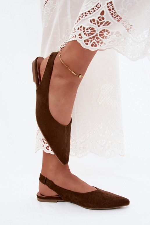 Ballerine con tacco aperto in suede sintetico marrone Merceria