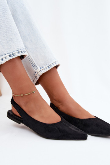 Ballerine nere con tacco aperto in suede sintetico Merceria