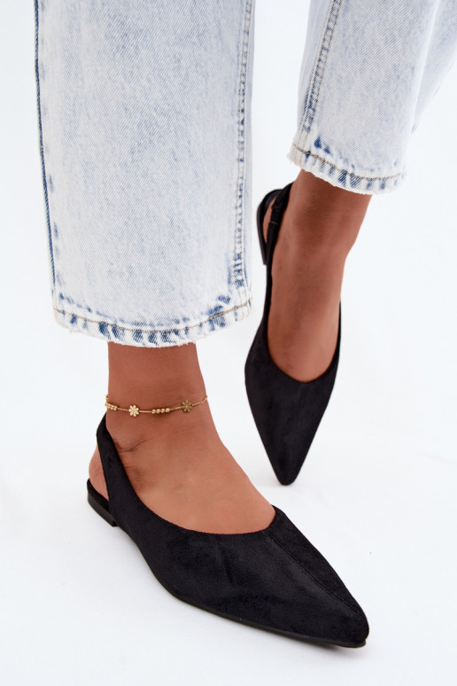 Ballerine nere con tacco aperto in suede sintetico Merceria
