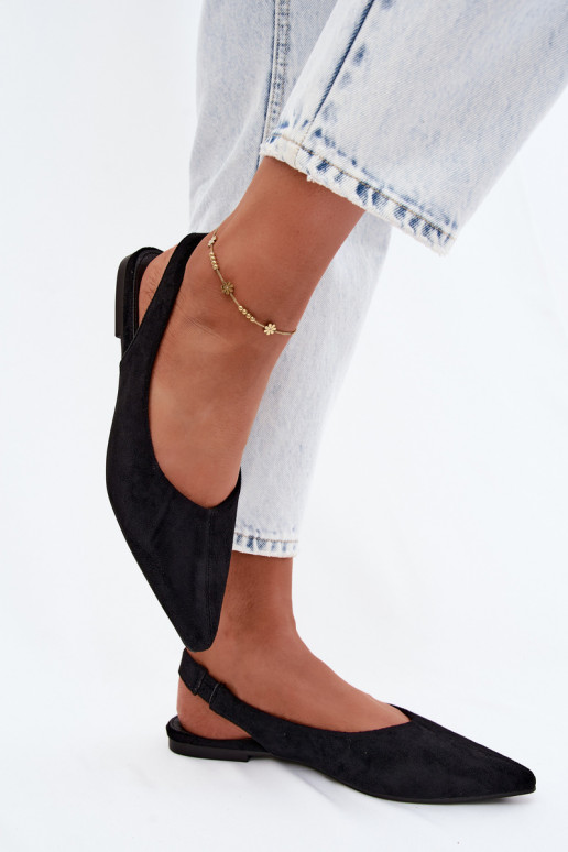 Ballerine nere con tacco aperto in suede sintetico Merceria