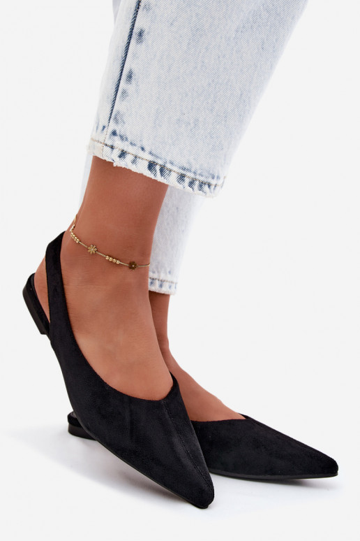 Ballerine nere con tacco aperto in suede sintetico Merceria