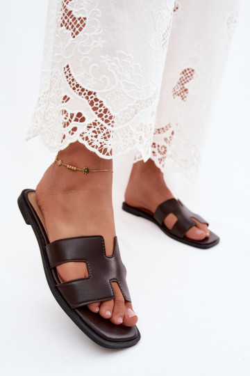 Pantofole da donna in pelle sintetica con ritagli CzekoladoĮe Santoria