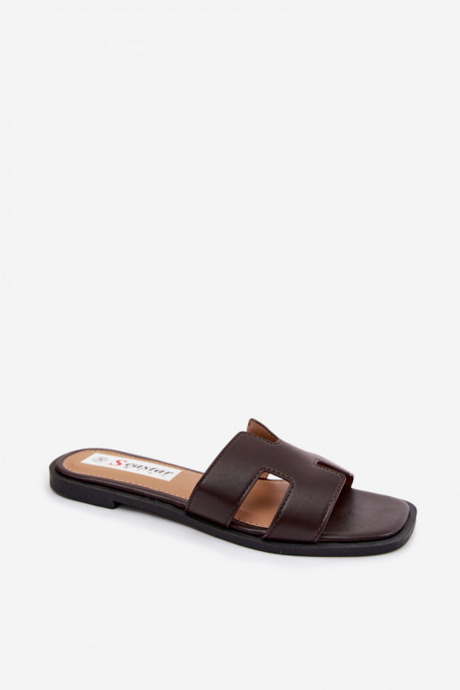 Pantofole da donna in pelle sintetica con ritagli CzekoladoĮe Santoria
