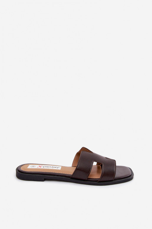 Pantofole da donna in pelle sintetica con ritagli CzekoladoĮe Santoria