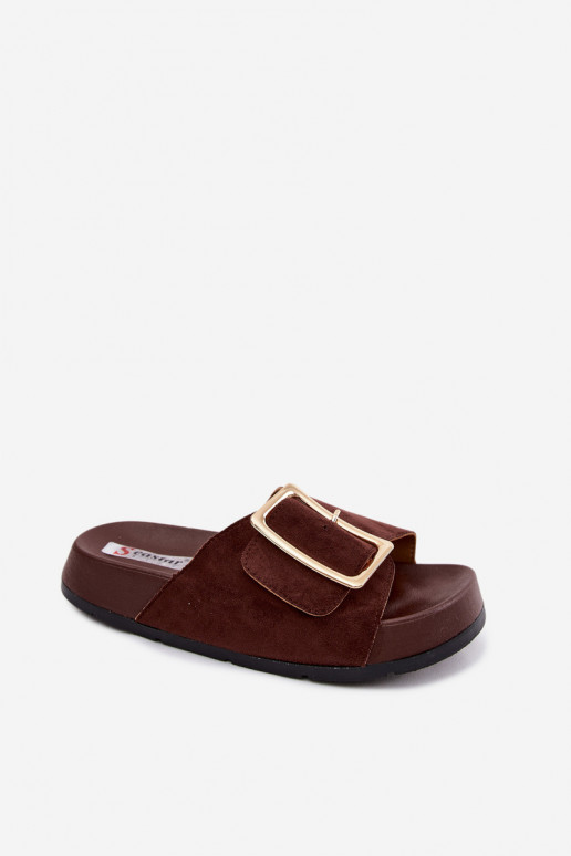 Chinelli CzekoladoĮe da donna con fibbie dorate e piattaforma in suede sintetico Coralora