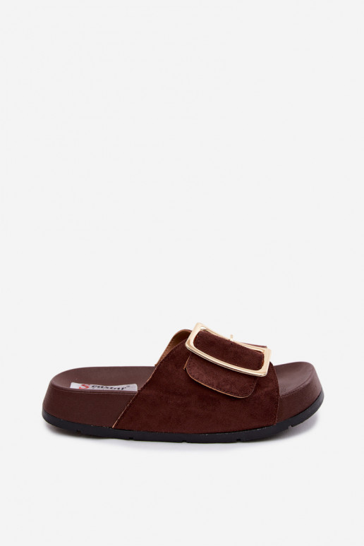 Chinelli CzekoladoĮe da donna con fibbie dorate e piattaforma in suede sintetico Coralora