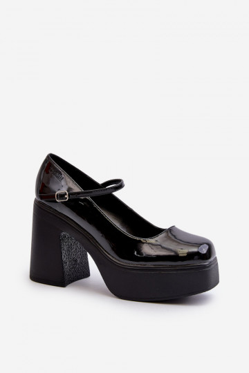 Scarpe nere da donna con effetto verniciato e plateau Big Star NN274004 2