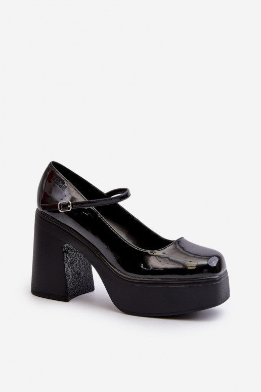 Scarpe nere da donna con effetto verniciato e plateau Big Star NN274004