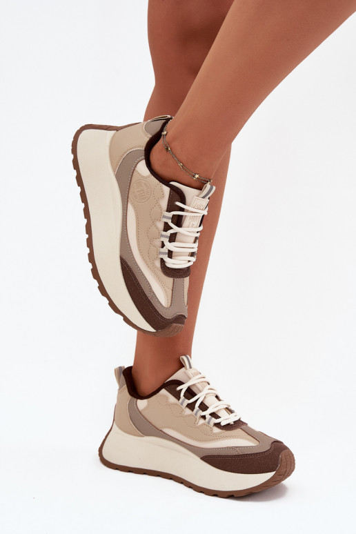 Sneakers beige da donna con piattaforma Big Star SS274002 HI-POLY SYSTEM