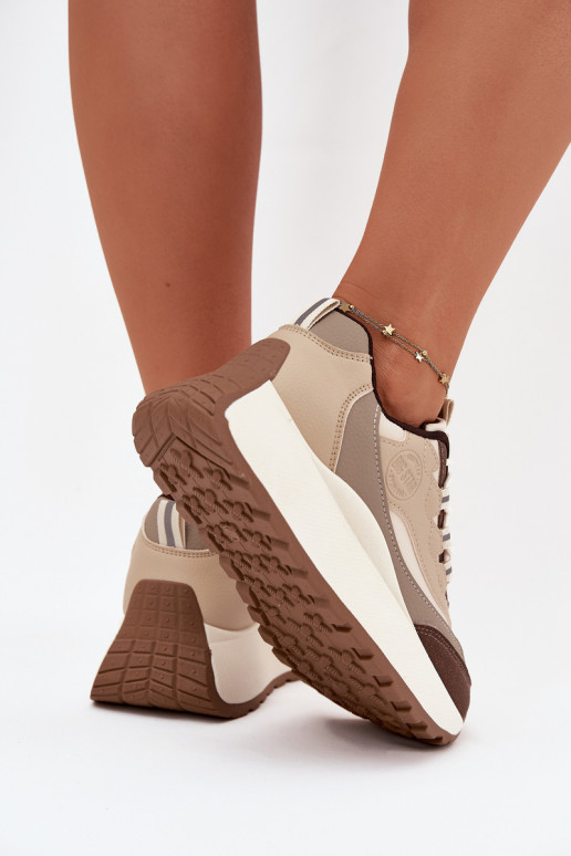 Sneakers beige da donna con piattaforma Big Star SS274002 HI-POLY SYSTEM