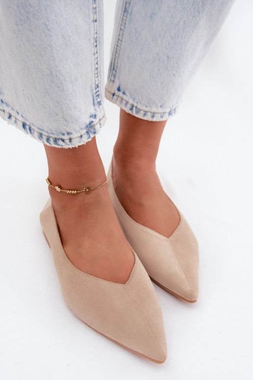 Ballerine beige a punta in suede sintetico Corabella
