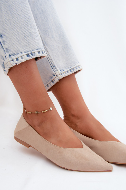 Ballerine beige a punta in suede sintetico Corabella