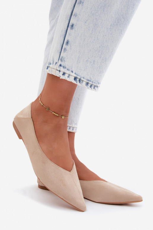 Ballerine beige a punta in suede sintetico Corabella