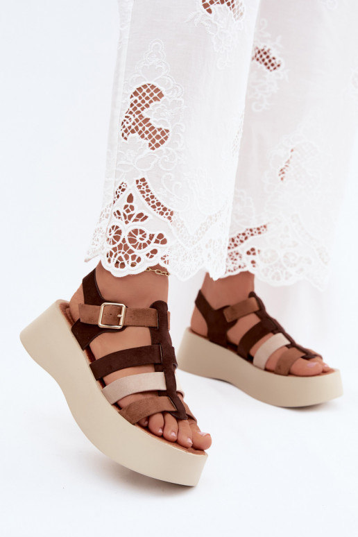 Sandali con piattaforma e cinturini in suede artificiale marrone Glimelle