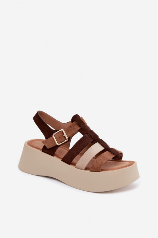 Sandali con piattaforma e cinturini in suede artificiale marrone Glimelle